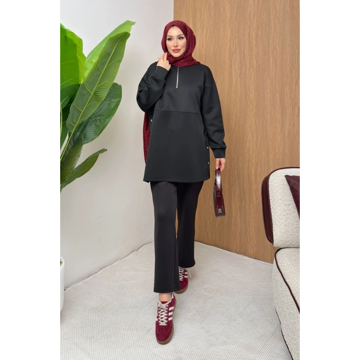 ScubaFlex Comfort Esnek Dokulu Fermuar Detaylı Kadın Tesettür Takım