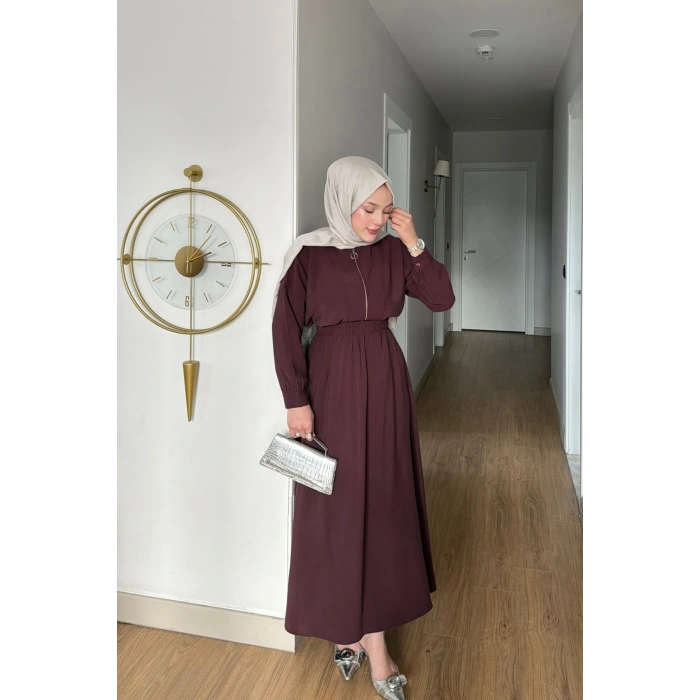 Cupra Kumaş Bordo Kadın Elbise Etek Takım