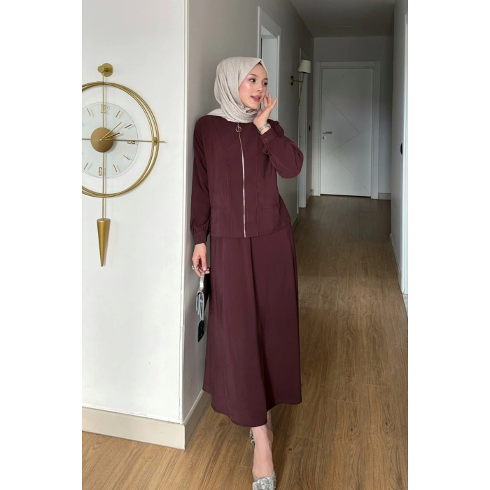 Cupra Kumaş Bordo Kadın Elbise Etek Takım