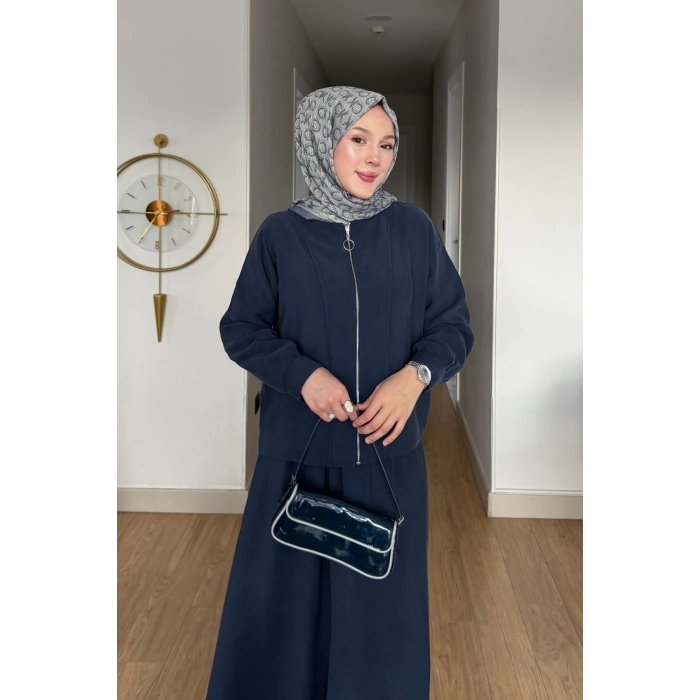 Cupra Kumaş Lacivert Kadın Elbise Etek Takım