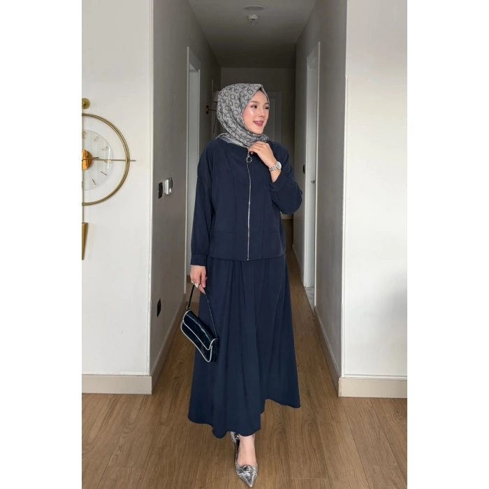 Cupra Kumaş Lacivert Kadın Elbise Etek Takım