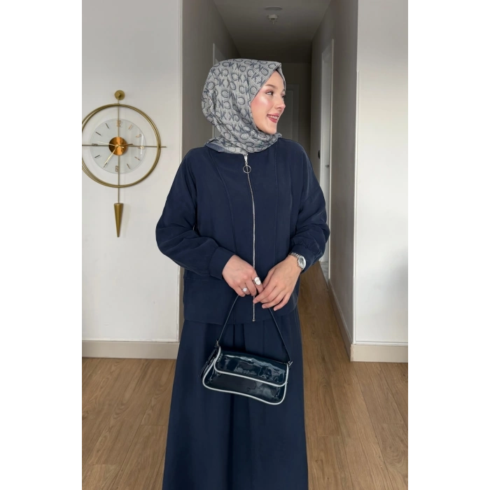 Cupra Kumaş Lacivert Kadın Elbise Etek Takım