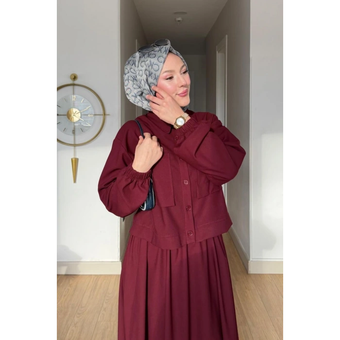 Emily Model Cep Detaylı Kadın Alt Üst Takım – Bordo