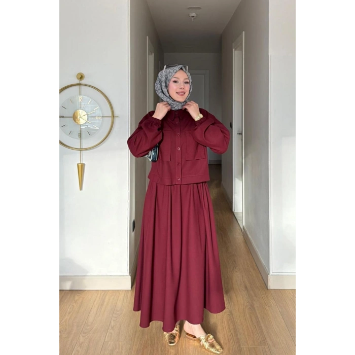 Emily Model Cep Detaylı Kadın Alt Üst Takım – Bordo