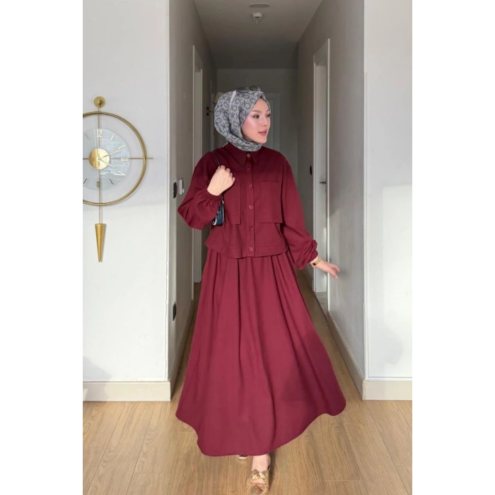 Emily Model Cep Detaylı Kadın Alt Üst Takım – Bordo