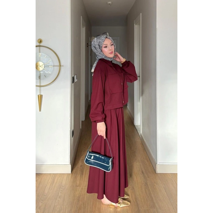 Emily Model Cep Detaylı Kadın Alt Üst Takım – Bordo