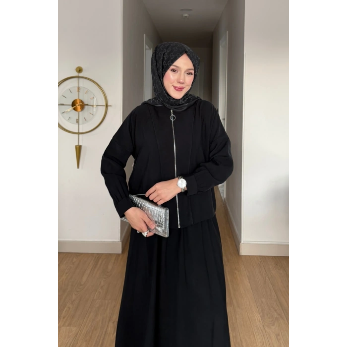 Cupra Kumaş Siyah Kadın Elbise Etek Takım