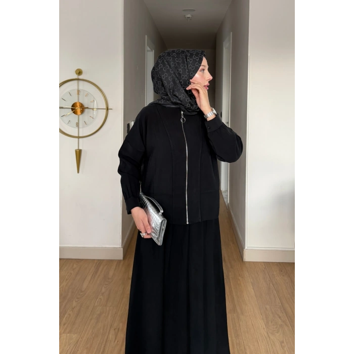 Cupra Kumaş Siyah Kadın Elbise Etek Takım