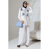 100% Pamuk Keten Günlük ve Rahat Çiçek Desen Nakışlı Pullu Gömlek Pantolon Yazlık Alt Üst  Takım