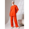 Kadın Turuncu Mevsimlik Penye Alt Üst Spor ve Rahat Tesettür Takım