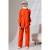 Kadın Turuncu Mevsimlik Penye Alt Üst Spor ve Rahat Tesettür Takım