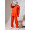 Kadın Turuncu Mevsimlik Penye Alt Üst Spor Ve Rahat Ikili Tunik Pantolon Şık Tesettür Takım