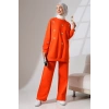 Kadın Turuncu Mevsimlik Penye Alt Üst Spor ve Rahat Tesettür Takım