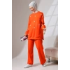 Kadın Turuncu Mevsimlik Penye Alt Üst Spor ve Rahat Tesettür Takım