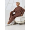 Kadın Kahverengi Mevsimlik Penye Alt Üst Spor Ve Rahat Ikili Tunik Pantolon Şık Tesettür Takım