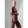 Kadın Kahverengi Mevsimlik Penye Alt Üst Spor Ve Rahat Ikili Tunik Pantolon Şık Tesettür Takım