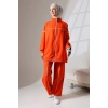 Kadın Turuncu Mevsimlik Penye Alt Üst Spor ve Rahat Tesettür Takım