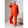 Kadın Turuncu Mevsimlik Penye Alt Üst Spor ve Rahat Tesettür Takım