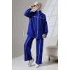 Kadın Saks Mavisi Mevsimlik Penye Alt Üst Spor ve Rahat Tesettür Takım