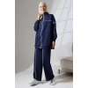 Kadın Lacivert Mevsimlik Penye Alt Üst Spor Ve Rahat Ikili Tunik Pantolon Şık Tesettür Takım