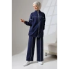 Kadın Lacivert Mevsimlik Penye Alt Üst Spor Ve Rahat Ikili Tunik Pantolon Şık Tesettür Takım
