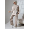 Kadın Taş Rengi Mevsimlik Penye Alt Üst Spor ve Rahat Tesettür Takım