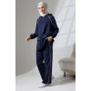 Kadın Lacivert Mevsimlik Penye Alt Üst Spor Ve Rahat Ikili Tunik Pantolon Şık Tesettür Takım