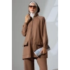 Kadın Kahverengi Mevsimlik Penye Alt Üst Spor Ve Rahat Ikili Tunik Pantolon Şık Tesettür Takım