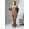 Kadın Kahverengi Mevsimlik Penye Alt Üst Spor ve Rahat Tesettür Takım