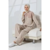 Kadın Taş Rengi Mevsimlik Penye Alt Üst Spor Ve Rahat Ikili Tunik Pantolon Şık Tesettür Takım