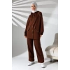 Kadın Mevsimlik Penye Alt Üst Spor Ve Rahat Kahverengi Ikili Tunik Pantolon Şık Tesettür Takım