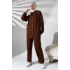 Kadın Mevsimlik Penye Alt Üst Spor Ve Rahat Kahverengi Ikili Tunik Pantolon Şık Tesettür Takım