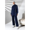 Kadın Mevsimlik Penye Alt Üst Spor Ve Rahat Lacivert Ikili Tunik Pantolon Şık Tesettür Takım
