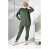 Kadın Mevsimlik Alt Üst Rahat Haki Spor Ikili Tunik Pantolon Şık Tesettür Takım