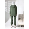 Kadın Mevsimlik Alt Üst Rahat Haki Spor Ikili Tunik Pantolon Şık Tesettür Takım