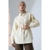 Kadın 100% Pamuk Poplin Kumaş Krem Tesettür Gömlek