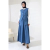 Kadın 100% Pamuk Kot Mavi Yelek Etek Tesettür Takım