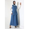 Kadın 100% Pamuk Kot Mavi Yelek Etek Tesettür Takım