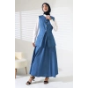 Kadın 100% Pamuk Kot Mavi Yelek Etek Tesettür Takım