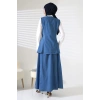 Kadın 100% Pamuk Kot Mavi Yelek Etek Tesettür Takım