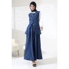Kadın 100% Pamuk Kot Lacivert Yelek Etek Tesettür Takım