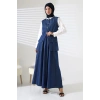 Kadın 100% Pamuk Kot Lacivert Yelek Etek Tesettür Takım