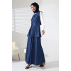 Kadın 100% Pamuk Kot Lacivert Yelek Etek Tesettür Takım