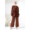 Kadın 100% Pamuk Modal Kahverengi Gömlek Pantolon Tesettür Takım