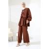 Kadın 100% Pamuk Modal Kahverengi Gömlek Pantolon Tesettür Takım