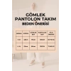 Kadın 100% Pamuk Modal Gri Gömlek Pantolon Tesettür Takım
