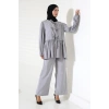 Kadın 100% Pamuk Modal Gri Gömlek Pantolon Tesettür Takım