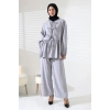 Kadın 100% Pamuk Modal Gri Gömlek Pantolon Tesettür Takım