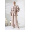 Kadın 100% Pamuk Modal Taş Rengi Gömlek Pantolon Tesettür Takım