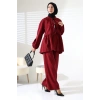 Kadın 100% Pamuk Modal Bordo Gömlek Pantolon Tesettür Takım
